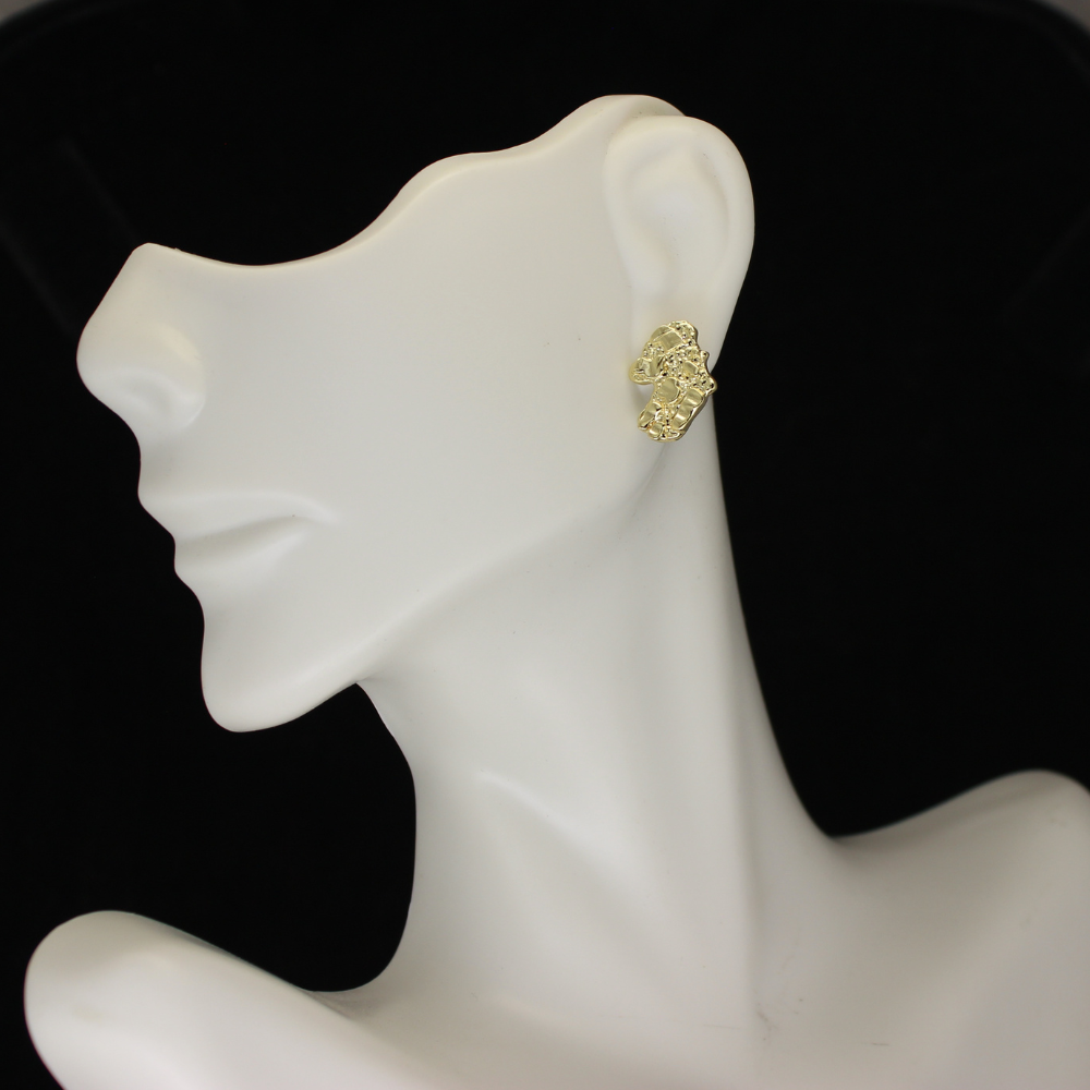 Nugget Design Studs Push Back Earrings 14k Gold Plated Hip Hop Jewelry