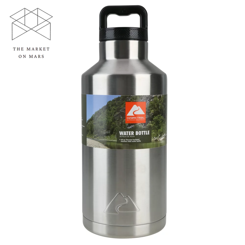 Ozark Trail 64 oz Silver and Black Double Wall Vacuum Sealed Stainless Steel NEW