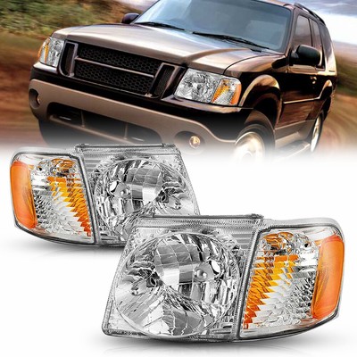 FOR 01-05 FORD EXPLORER SPORT TRAC CHROME HOUSING AMBER CORNER HEADLIGHT LAMPS F