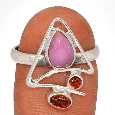 Natural Phosphosiderite - Peru & Garnet 925 Silver Ring HNS6 s.9 CR48212