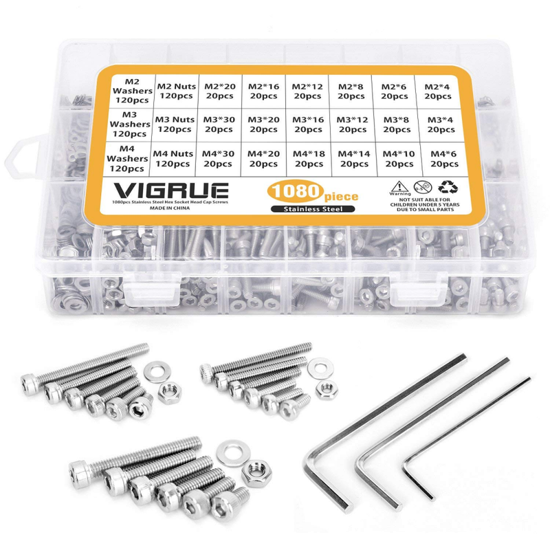 Nuts Bolt Assortment Kit Metric Stainless Steel M2 M3 M4 Screws Hex Set 1080 PCS