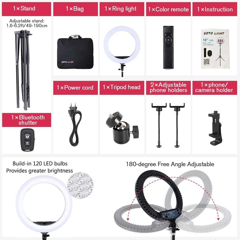 18 inch LED Ring Light with Tripod Stand Dimmable Makeup Ring Light for Studio P