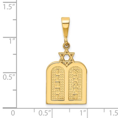 Pre-owned Superdealsforeverything Real 14kt Yellow Gold Polished 10 Commandment Tablets W/star Of David Charm