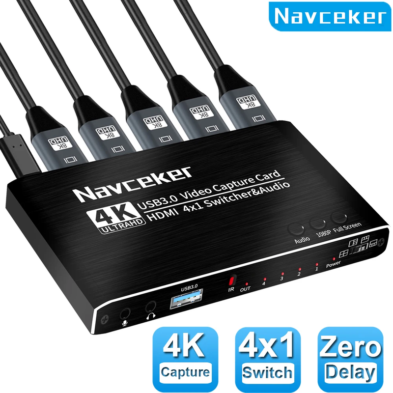 2023 4 Port 4K Video Capture Card USB 3.0 HDMI-compatible Grabber Recorder Seaml