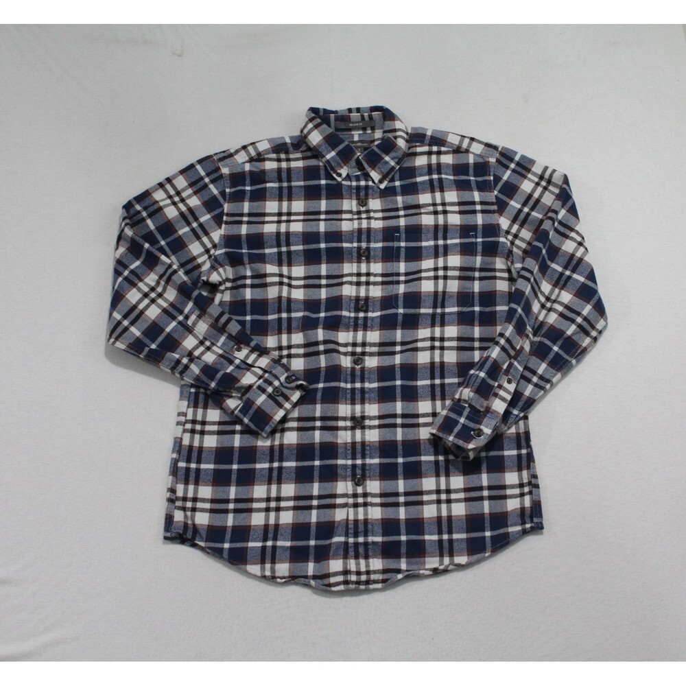 Eddie Bauer Button Down Mens Small Blue Plaid Excellent Relaxed Travex Shirt