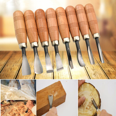 8 Piece Wood Carving Hand Chisel Tool Set Professional Woodworking Gouges Steel
