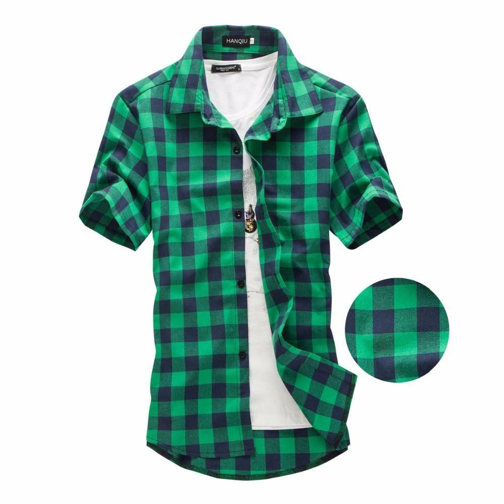Checkered Short Sleeve Shirt Plaid Men Shirts Black, Red, Blue & Green eBay