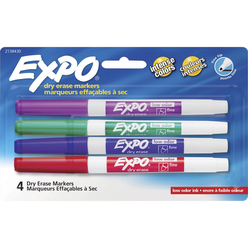 Expo, SAN2138430, Low-Odor Dry Erase Fine Tip Markers, 4 / Pack