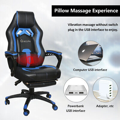 Office Gaming Chair Racing PU Massage Executive Computer Desk Seat Swivel Blue