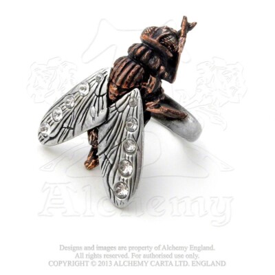 LORD OF THE FLIES RING Alchemy Gothic - Large fly with Clear Swarovski crystals