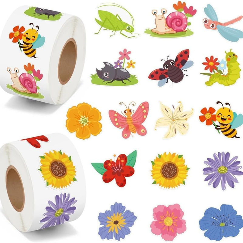500 Garden Insect Stickers with Butterfly Flower Plant Designs, Self Adhesive De
