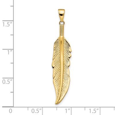 Pre-owned Diamond2deal 14k Yellow Gold Feather Pendant For Women 1.77g, L-42.15mm, W-8.4mm