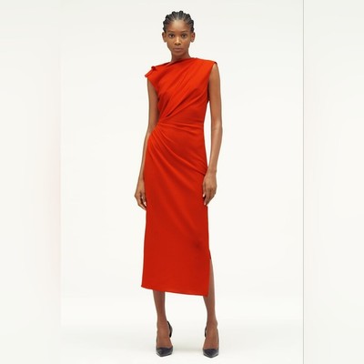 Pre-owned Zara Narciso Rodriguez Rushed Dress Orange Red Midi