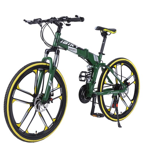 26" 21 Speed Folding Mountain Bike Bicycle Full Suspension MTB Foldable Green