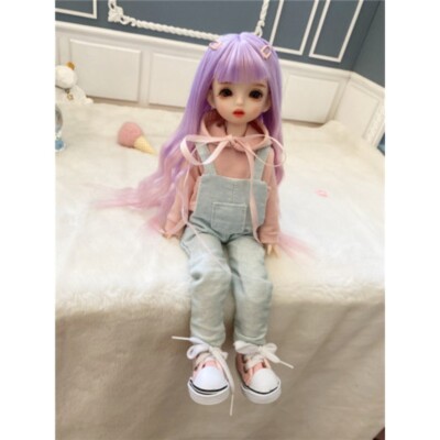 Cute 1/6 BJD Doll Overalls Girl SD Ball Jointed Doll Eye Face Makeup Full Set