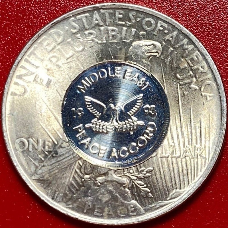 PALESTINE ISRAEL PEACE ACCORD DOVES COUNTER STAMPED 1922 SILVER US