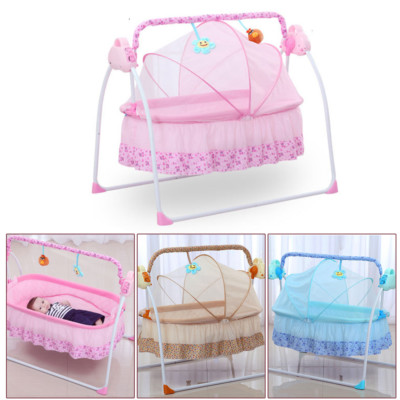 Electric Infant Rocker Baby Crib Cradle color Bule/Pink/Khaki +USB + controller