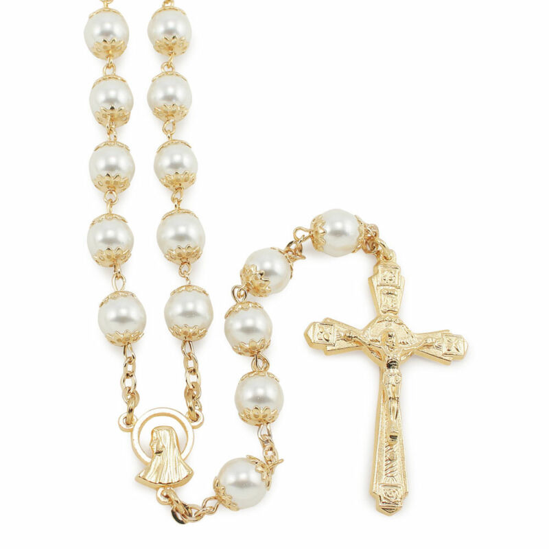 Pearl Capped Beads Gold Tone Rosary