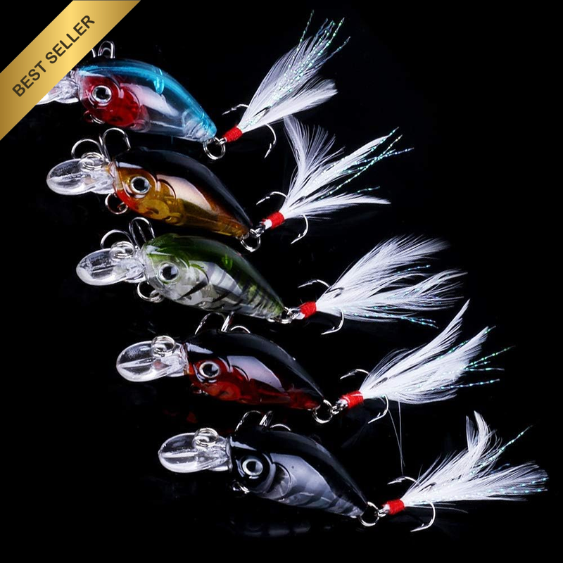 5 Pack Minnow Fishing Lure Crank Bait, Fishing Bass Bait Lures Hard Artificial B
