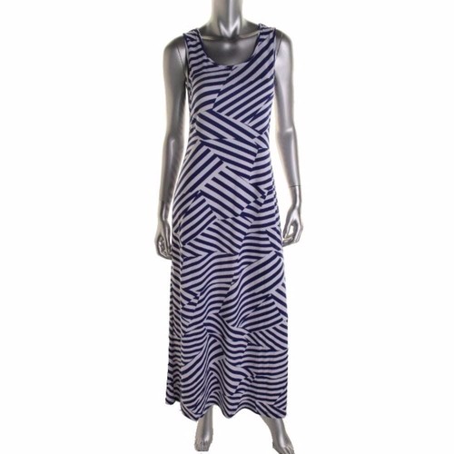 Elegant Blue and Black Striped Maxi Dress