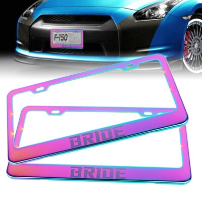 X2 UNIVERSAL BRIDE Neo Chrome Stainless Steel License Plate Frame W Screw Caps