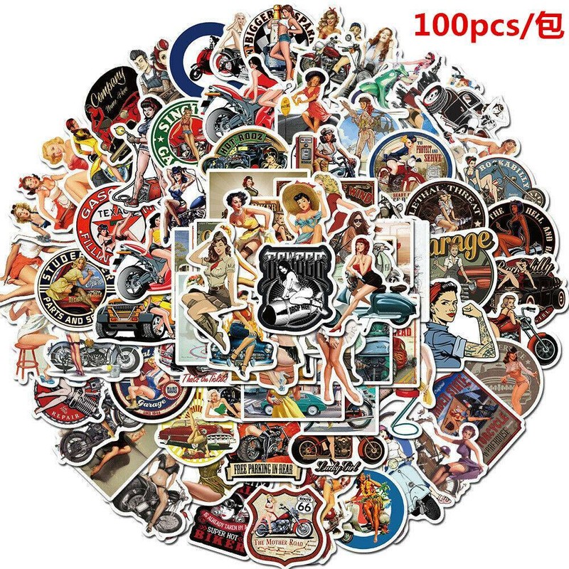 Lot 100 Retro Girls Vinyl Laptop Skateboard Stickers Luggage Decals Dope Sticker