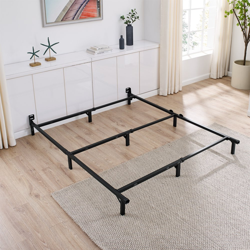 7" Adjustable Metal Bed Frame, Black, Adjusts Twin - Queen