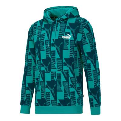 

Puma Power Aop Graphic Pullover Hoodie Mens Blue Casual Athletic Outerwear 67216, Синий, Puma Power Aop Graphic Pullover Hoodie