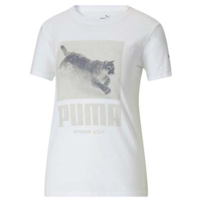 Puma Speed Cat Box Crew Neck Short Sleeve TShirt Женские белые повседневные топы 676627