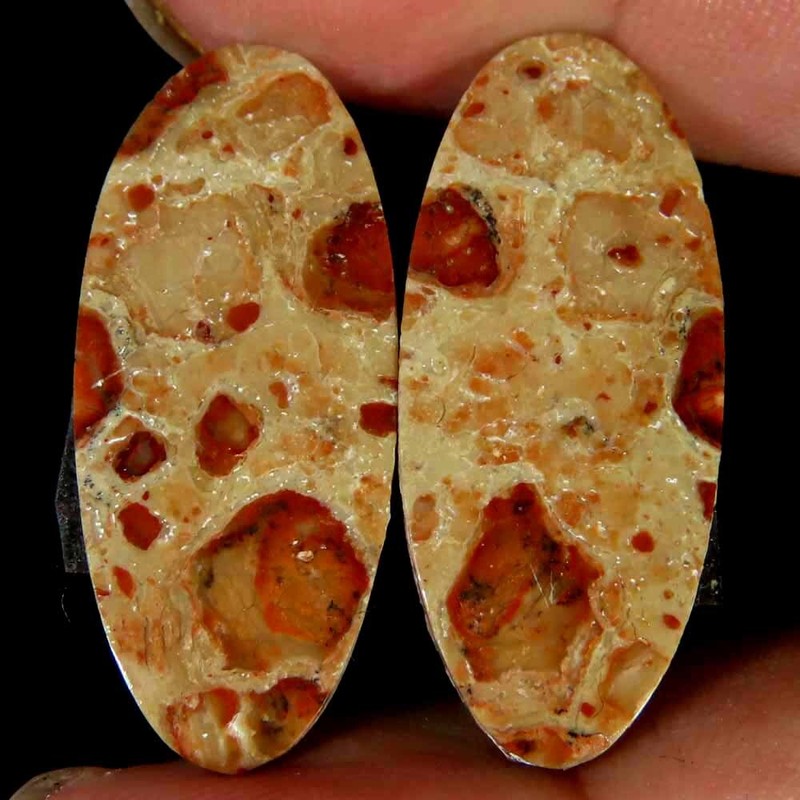 Paire Ovale Cabochon De Jaspe Coquelicot 100 % Naturel 13 X 29 X 3 Mm Pierre ...