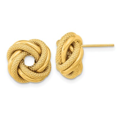 Pre-owned Superdealsforeverything Real 14kt Yellow Gold Polished Textured Double Love Knot Post Earrings