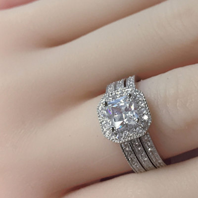 Women's Wedding Engagement Ring Set Princess Cut 3.28CT CZ 925 Sterling Silver