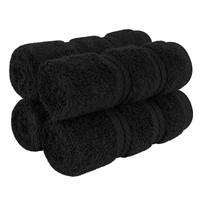 Washcloth Set 100% Turkish Cotton 4-Piece Face Hand Towels for Bathroom and Kitchen - Coal Black