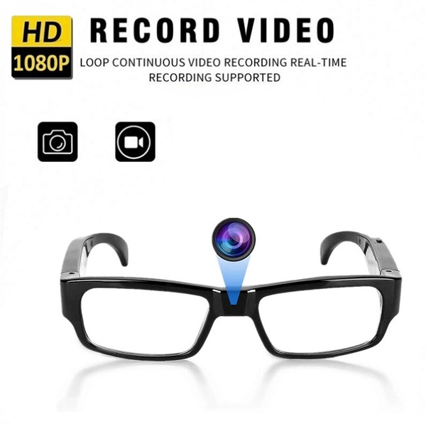 1080p HD video recording glasses with continuous loop feature.
