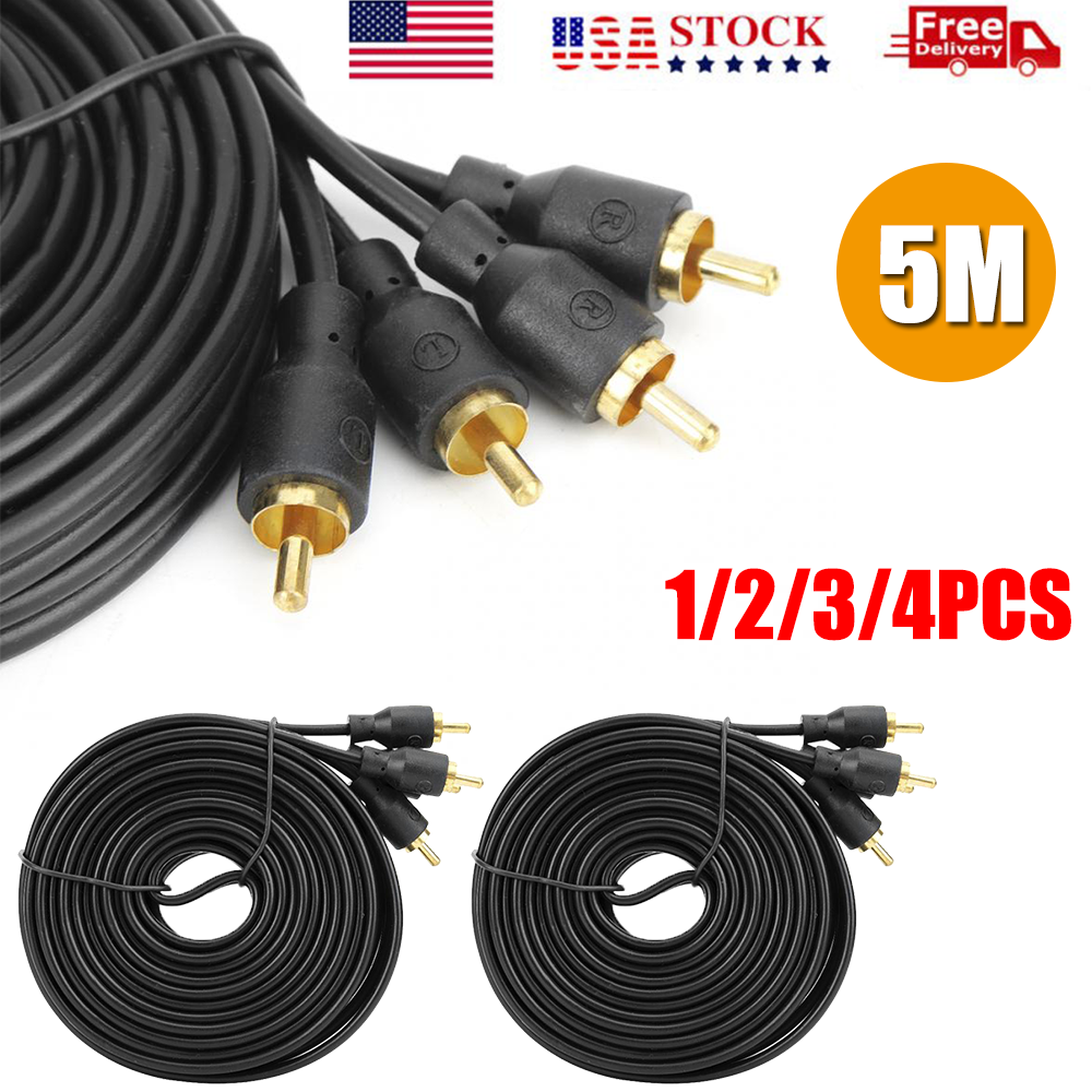 1-4X 5M RCA Cables 2 Channel Car Amplifier Audio Wiring Amp 
