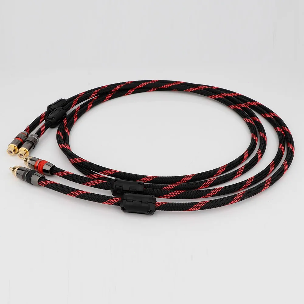 Pair OFC Shielded Dual-RCA Male to Female Extension Hifi Audio Cable Line