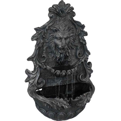 30 in. Stoic Courage Lion Head Solar Wall Fountain