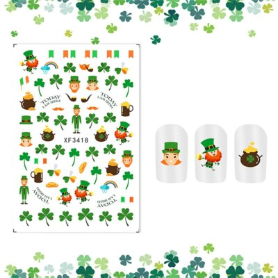 Luck of the Irish Shamrock St Patricks Day Leprechaun Nail Art Stickers Sheet  