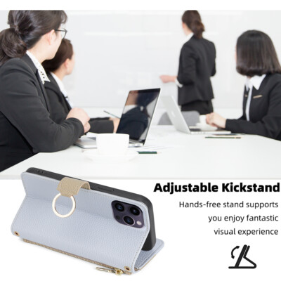 For iPhone 16 Pro Max 15 14 13 12 11 XR Women Crossbody Metal Strap Wallet Case