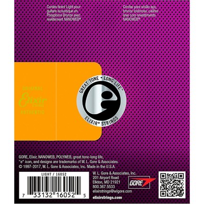 Elixir Phosphor Bronze Acoustic Guitar Strings NANOWEB Light 012-.053 2-Pack