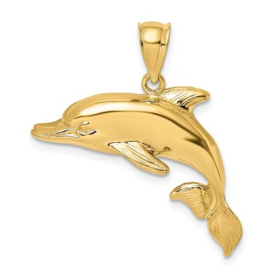 14k 14kt Yellow Gold 2-D Polished & Engraved DOLPHIN Charm PENDANT 23.65 mm