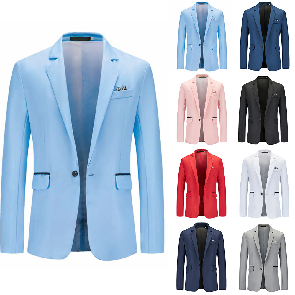 Mens Formal Business Blazer Jacket Wedding Party One Button Smart Suit Coat Tops