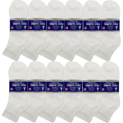 12 PK White Men Cotton Circulatory Loose Fit Quarter Ankle Diabetic Socks 10-13
