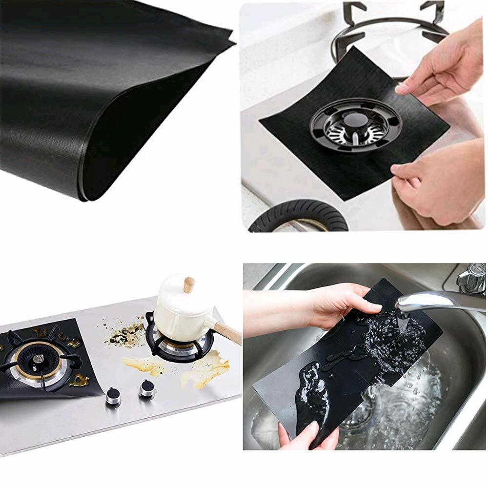 Stove Burner Covers Oven Liner Set Reusable Gas Range Protectors Covers Black US