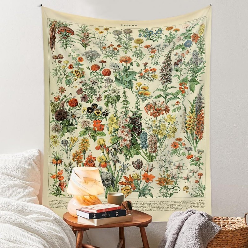 Vintage Flowers Tapestry 48” x 36”, Long 48L" x 36W",