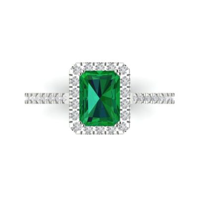 Pre-owned Pucci 1.98 Emerald Halo Simulated Emerald Classic Bridal Ring Solid 14k White Gold
