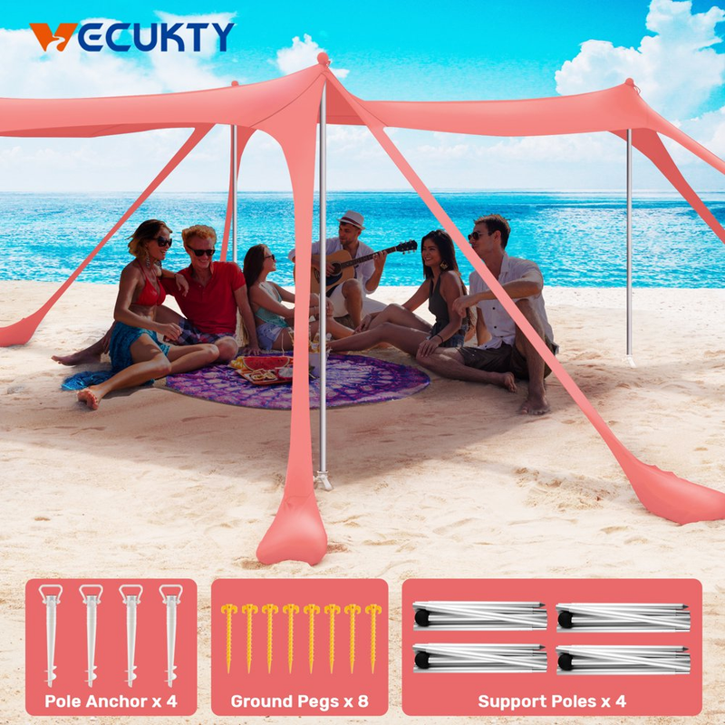 Tent Sun Shelter, 10x10 Ft Camping Sun Shade For Beach With Upf 50+