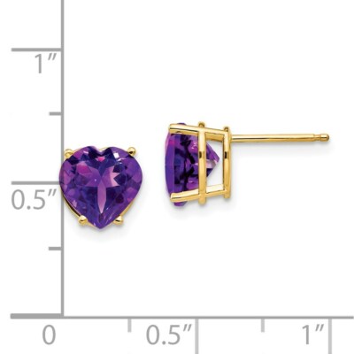 Pre-owned Skyjewelers Real 14kt Yellow Gold 8mm Heart Amethyst Earring