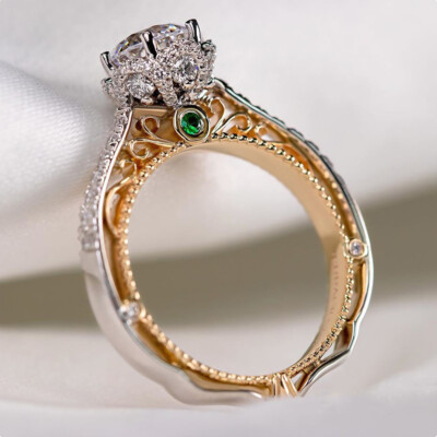 Gorgeous Two Tone 925 Silver Filled Ring Women Jewelry Wedding Ring Sz 6-10
