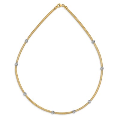 Pre-owned Superdealsforeverything Leslie's Real 14kt Two-tone Polished Diamond Cut Mesh Necklace; 17.75 Inch In White